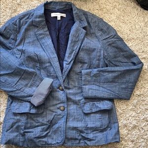 Denim blazer with striped lining and pockets